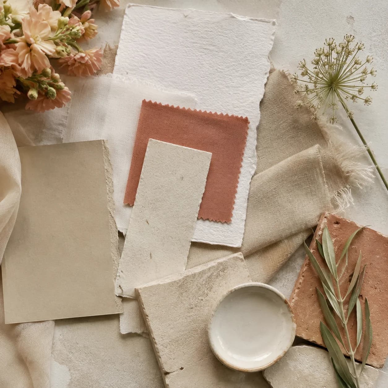 Inspiration générée par IA — échantillons de matières, univers elegance